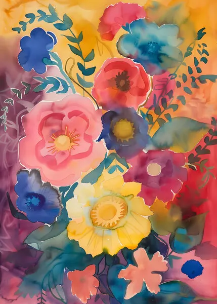 Vibrant Watercolor Bouquet, wall art by Andreas Magnusson