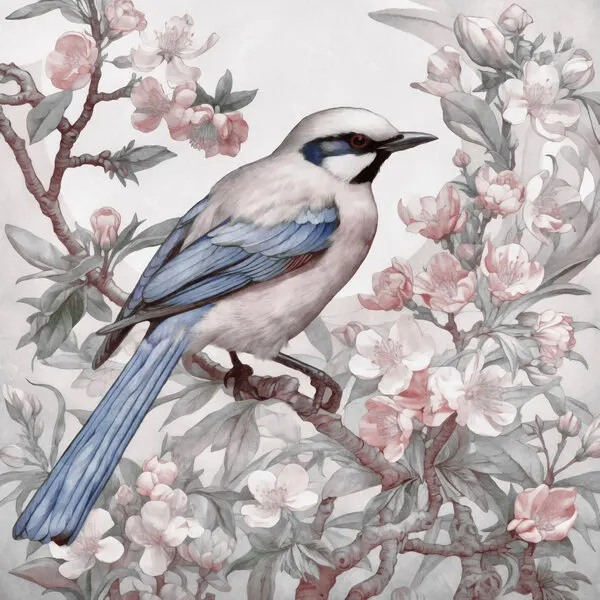 Jay Among Spring Flowers, wall art by Andrea Haase