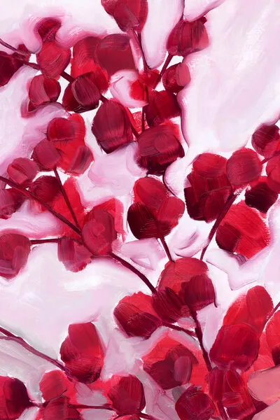 Vibrant Red Botanicals, wall art by Rosana Laiz Blursbyai