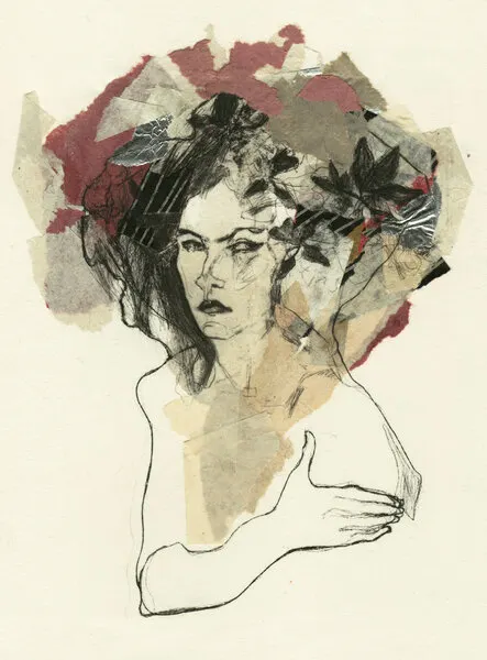 Thoughtful Woman Collage, wall art by Ute Rathmann