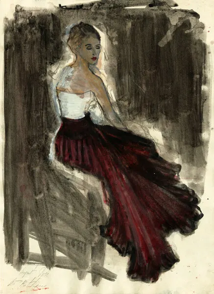 Elegant Woman Red Skirt, wall art by Ute Rathmann