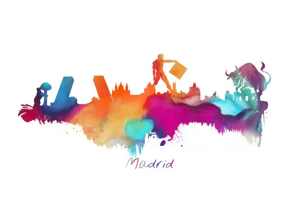 Colorful Madrid Skyline, wall art by Justyna Jaszke