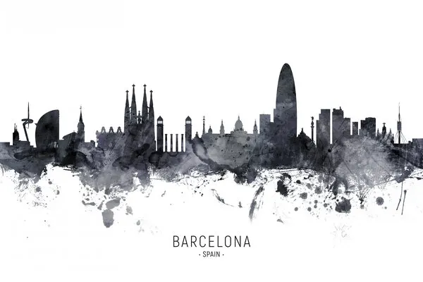 Barcelona Skyline Silhouette, wall art by Michael Tompsett