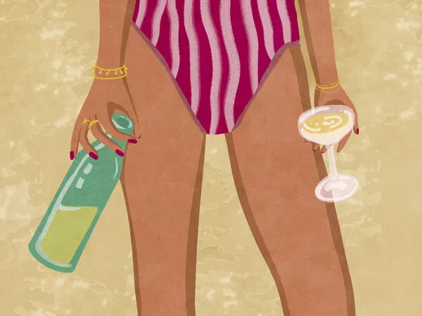 Girl with wine at the beach, wall art by Raissa Oltmanns