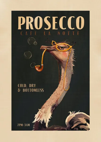 Art Deco Prosecco Wall Art Of An Ostrich, wall art by The Whiskey Ginger