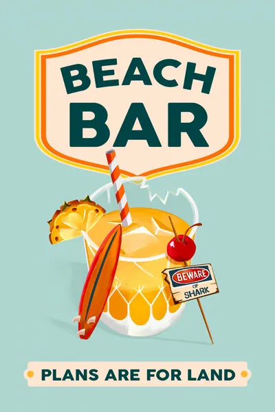 Beach Bar Summer Tropical Cocktail Bar Art, wall art by The Whiskey Ginger