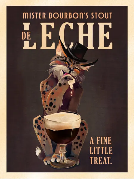 Bourbon De Leche Guinness Style Cat Art, wall art by The Whiskey Ginger