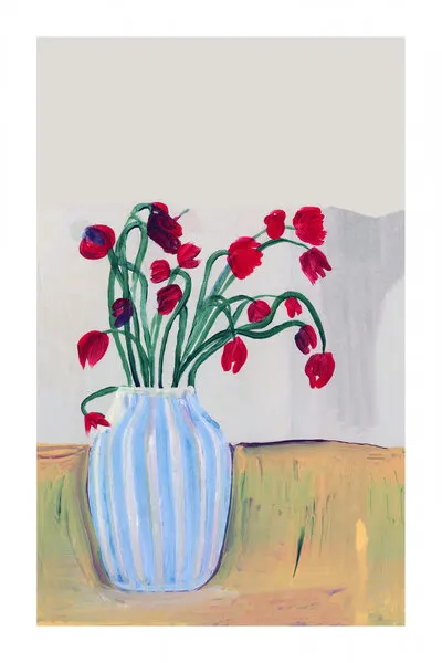 Red Flowers Still Life, wall art by cartissi