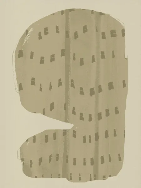 Organic Patterned Shapes in grey green on beige., wall art by Dina Dankers