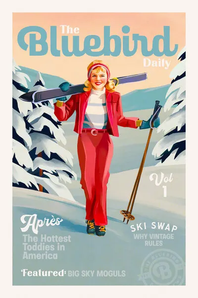 The Bluebird Daily Pinup Ski Art, wall art by The Whiskey Ginger