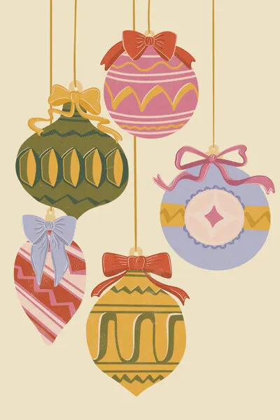 Colorful Holiday Ornaments, wall art by Nikita Jariwala