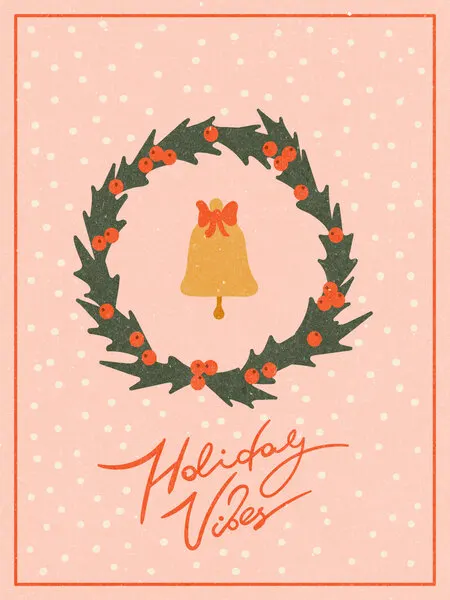 Christmas wreath with bell and bow, wall art by NKTN