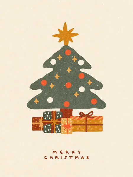 Christmas tree with gifts, wall art by NKTN