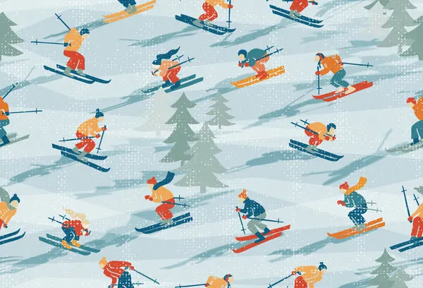 Skiers On Snowy Slopes, wall art by Annick