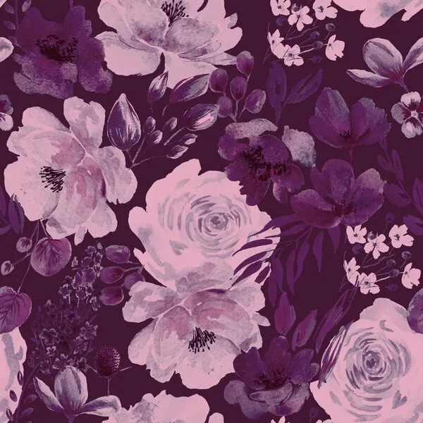 Floral Chaos Watercolor Pattern purple, wall art by Anis Illustration