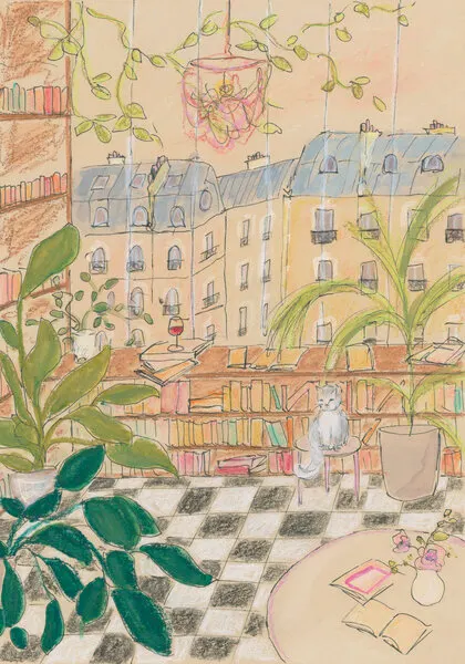 Antique Parisian Book Store Cat, wall art by Katharina Puritscher