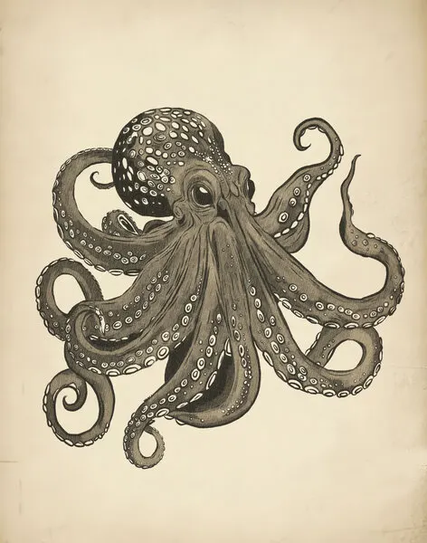 Elegant Vintage Octopus, wall art by Josie George