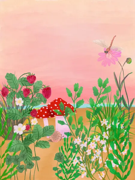 Whimsical Strawberry Garden, wall art by Aliya Putrus