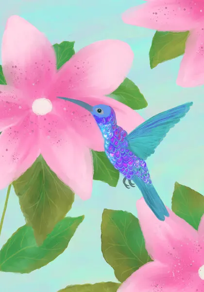 Vibrant Hummingbird Blooms, wall art by Aliya Putrus