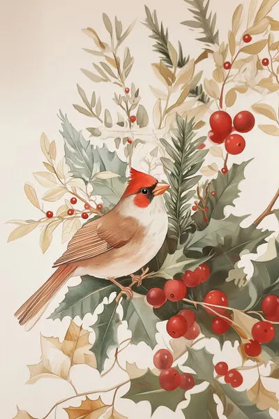 Winter Cardinal Holly, wall art by Melloi Art Prints