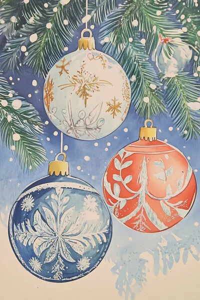 Frosted Holiday Ornaments, wall art by Melloi Art Prints