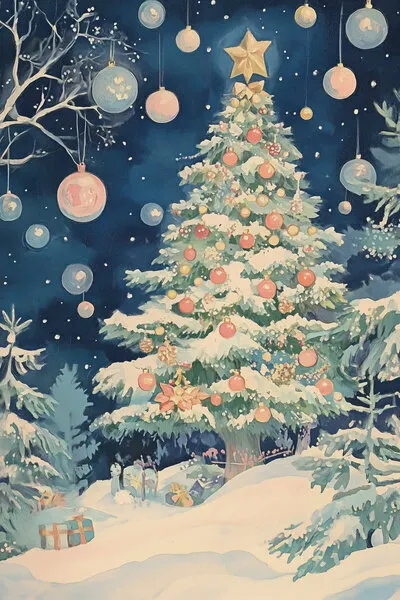 Magical Christmas Tree Night, wall art by Melloi Art Prints