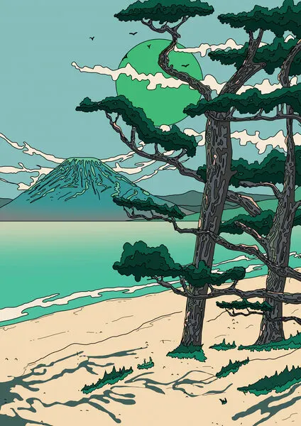 Green Sun Fuji Shore, wall art by Nicholas