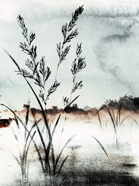 Misty Morning Reeds, wall art by Treechild