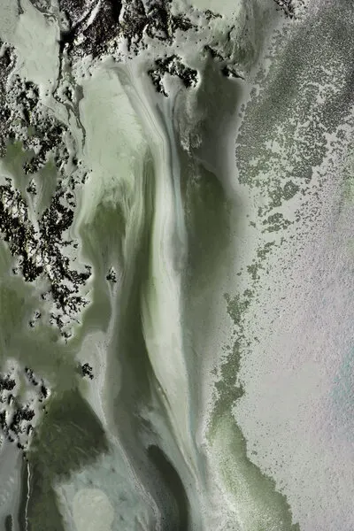 Hand Painted -Midnight Mirage - Green textured art, wall art by Petra Meikle de Vlas
