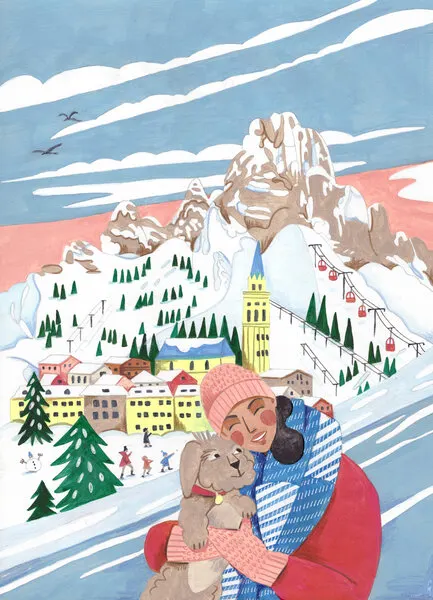 Winter Scene Woman and Dog Christmas, wall art by Caroline Bonne Müller