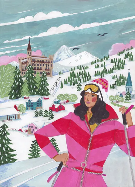 Winter Scene Woman Skiing Christmas, wall art by Caroline Bonne Müller