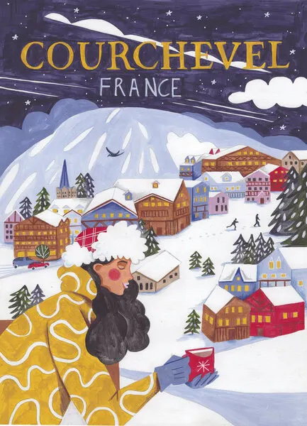 Travel Poster woman in France, Courchevel, wall art by Caroline Bonne Müller