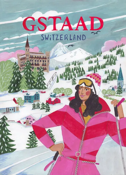 Travel Poster Woman in Gstaad, Switzerland, wall art by Caroline Bonne Müller