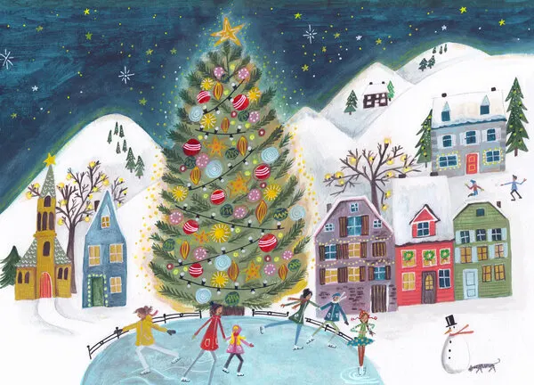 Christmas village in the snow, wall art by Caroline Bonne Müller