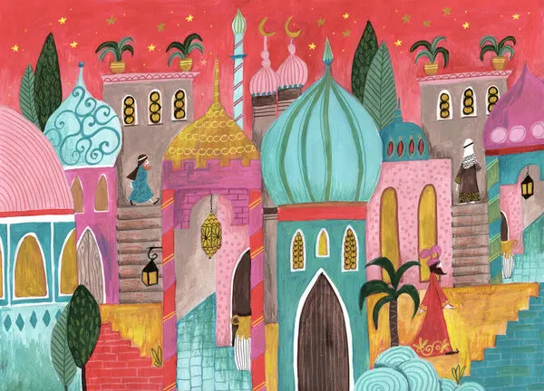 Pink Oriental city of Bethlehem, wall art by Caroline Bonne Müller