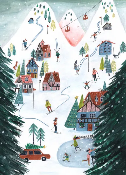 Nordic Skiing in the mountains at Christmas, wall art by Caroline Bonne Müller