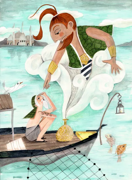 The Fisherman and the Jinni, wall art by Caroline Bonne Müller