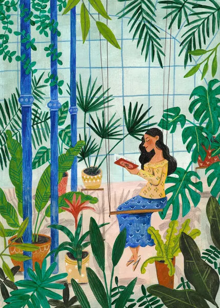 Reading in the plant greenhouse, wall art by Caroline Bonne Müller