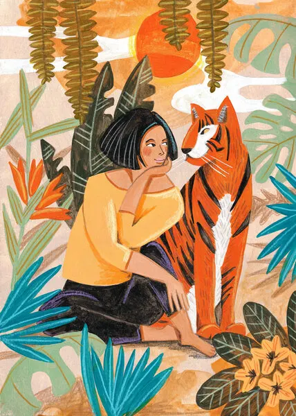 Woman with Tiger, wall art by Caroline Bonne Müller