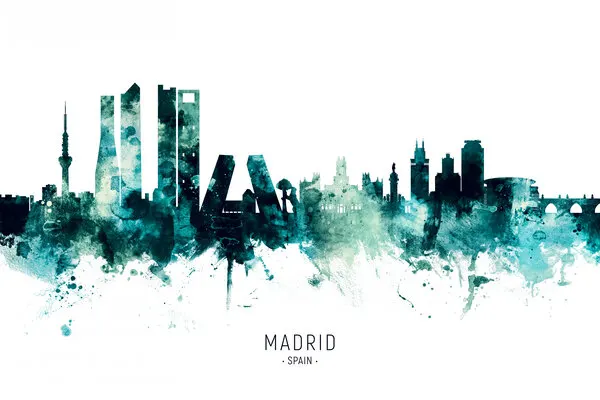 Madrid Watercolor Skyline, wall art by Michael Tompsett