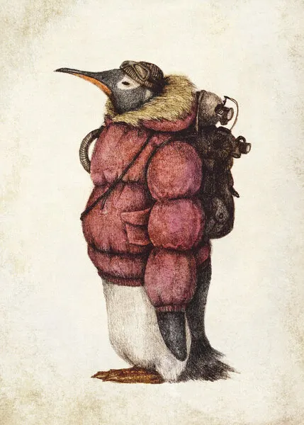 Skybound Penguin, wall art by Mike Koubou