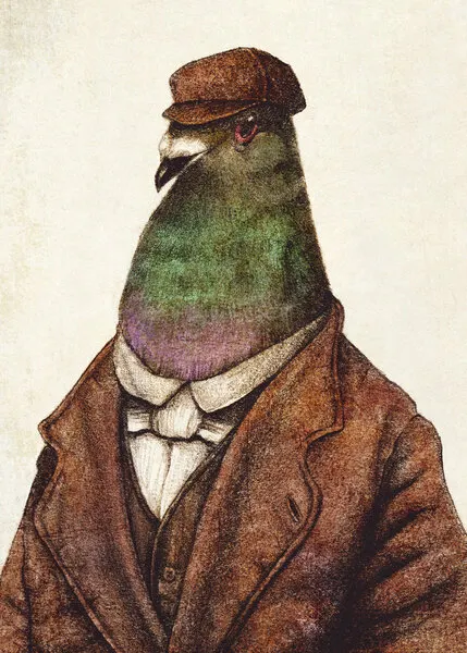 Pigeon Dressed In Vintage Attire, wall art by Mike Koubou