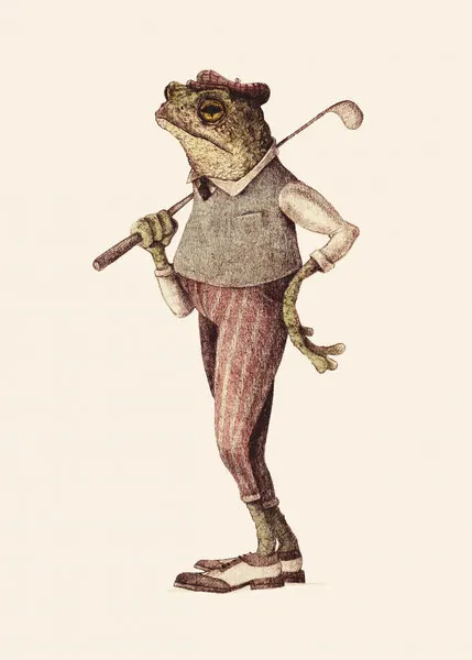 Frog In Vintage Golf Attire, wall art by Mike Koubou
