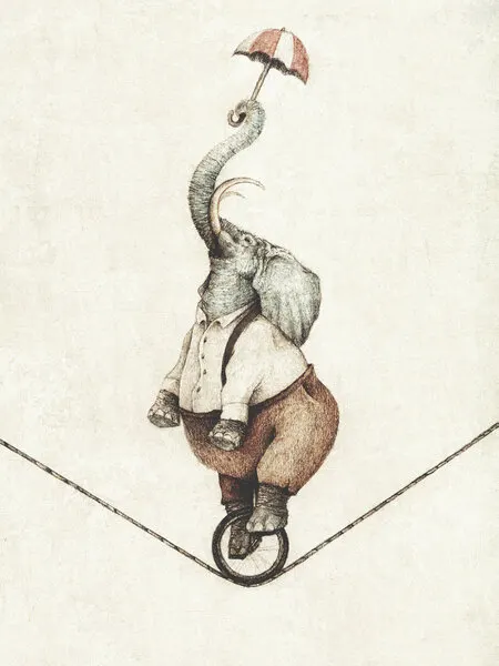 Unicycle While Holding An Umbrella, wall art by Mike Koubou