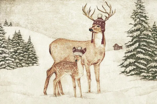 Deer Wearing Cozy Hats, wall art by Mike Koubou
