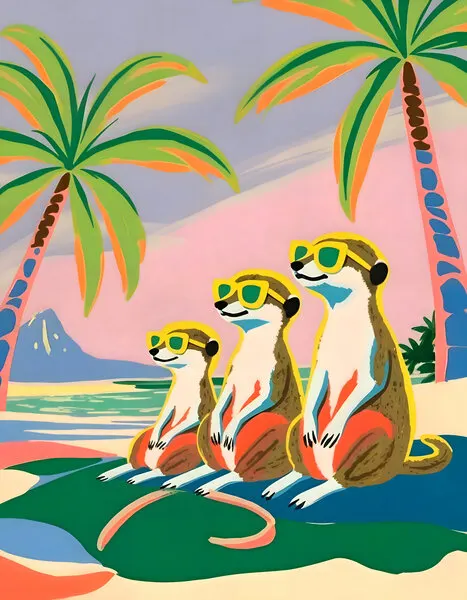 Meerkats Beach Vacation, wall art by Uma Gokhale