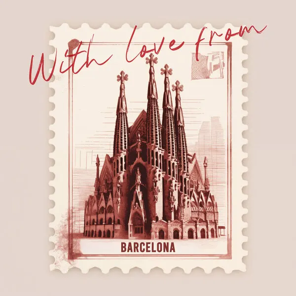 Barcelona Sagrada Familia Stamp, wall art by Andreas Magnusson