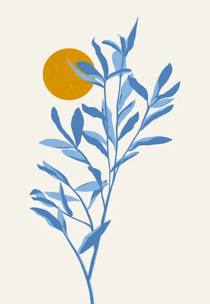 Blue Leaves Silhouette and Golden Sun, wall art by Kristian Gallagher