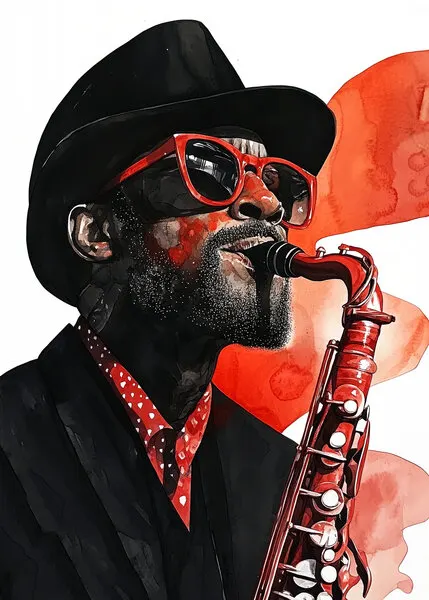 Red Saxophone Player, wall art by Justyna Jaszke