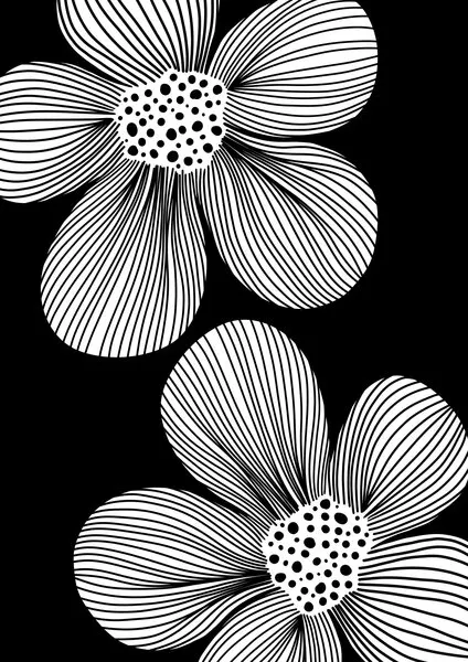Graphic Black and White Flowers, wall art by Bainai